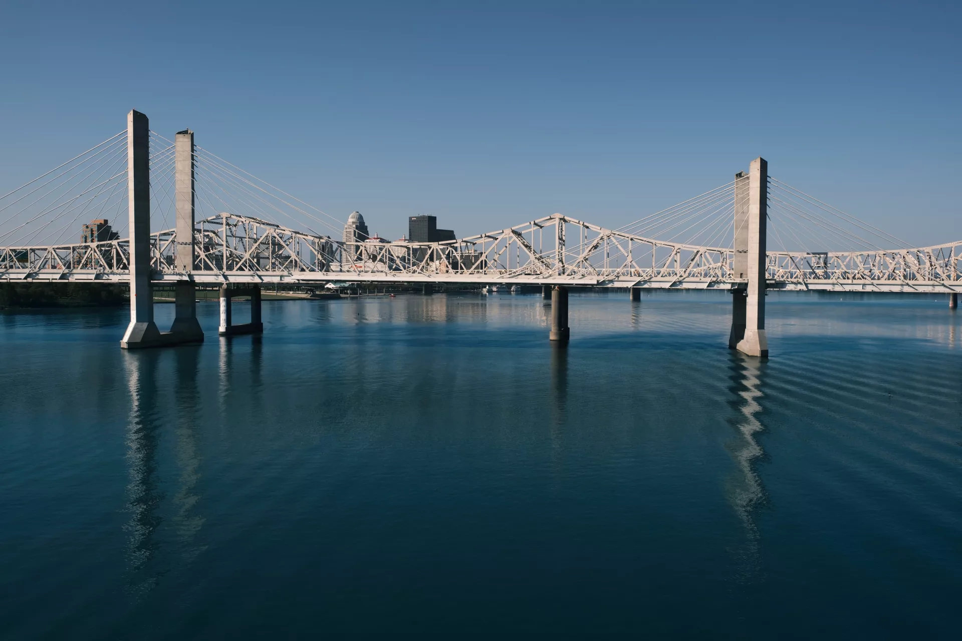 View of the Abraham Lincoln and JFK bridges over the Ohio River